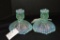 Pair Green Opalescent Candle Holders by Fenton