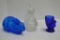2 Rabbit Covered Trinket Dishes, 1 Bunny Toothpick Holder - Chip on Clear B