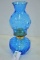 Blue Thumbprint and Star Design Oil Lamp w/ Matching Chimney