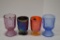 4 Toothpick Holders: 2 Carnival Fenton, 2 Pressed Glass Blue Opalescent