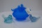 Frosted Blue Love Bird Lidded Dish, Blue Fenton Jay Bird Paperweight, Iride