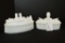2 White Milk Glass Boat Dishes, 1 Has 