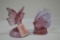 Pair of Pink Butterfly Figures: 1 Marked Fenton