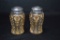 Pair Salt and Pepper Shakers - Clear and Gold Pressed Glass