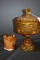 Amber Pressed Glass Covered Compote 10 1/2