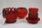 Group of Red Pressed Glass: 1 Daisy and Button Bowl, 1 Open Lace Edged Bowl