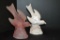 Pair of Bird Figurines: 1 Slag, 1 Pink Frosted 8
