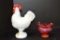 1 Red Slag Rooster Toothpick Holder by Imperial Glass, 1 White/Red Comb Roo