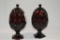 Pair Garnet Red Covered Compotes 8 1/2