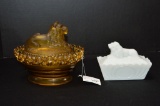 1 Amber Lion on Open Edge Basket Covered Dish Imperial Glass 