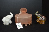 2 Elephant Figurines: 1 Carnival Orange and White w/ Crystals Hand painted