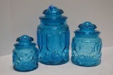 4 Teal Thumbprint Canisters: 9 1/2