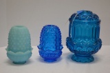 2 Hobnail Fairy Lamps: 1 Blue Custard, 1 Clear Blue 7