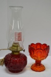 1 Red Base w/ Chimney Electrified Oil Lamp 15
