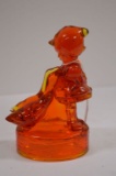 Amberina Glass Girl w/ Geese Figurine 6