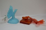 Blue Fenton Custard Butterfly Ring Holder, 2pc Orange Slag Butterfly w/ Sla