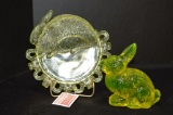 Vaseline Bunny Paperweight and Bunny/Clover/Horseshoe Tray 7