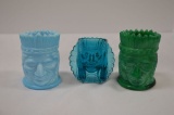 Assorted Indian Toothpick Holders: 2 Slag, 1 Blue is Boyd