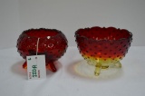 Amberina Hobnail 3 Footed Candy Dishes