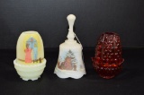 2 Fairy Lamps: 1 Hobnail Amber, 1 Custard Hand painted and Signed and Numbe