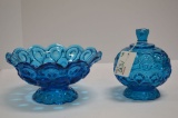 Blue Thumbprint Bowl and Covered Candy