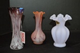 3 Vases: 2 Art Glass, 1 is Lefton 7