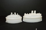 Pair Milk Glass Covered Ship Dishes