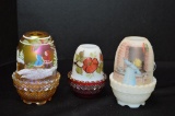3 Assorted Fenton Hand painted and Signed Fairy Lamps