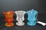 3 Assorted Clear Colors Footed Daisy and Button Toothpick Holders
