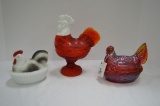 1 Red Stanbury Rooster w/ White Head, 1 Red Hen on Nest, 1 White/Gray Paint