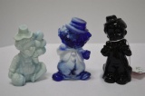 3 Glass Clowns: Black, 2 Blue Slag 
