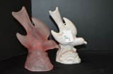 Pair of Bird Figurines: 1 Slag, 1 Pink Frosted 8