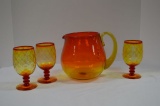 Amberina Pitcher and 3 Stemmed Glasses