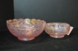 2 Iridescent Pink Bowls: 1 - 7 1/2