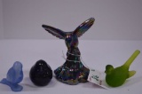 Group of Birds: 1 Carnival Hummingbird by Fenton, 1 Blue Slag, 1 Cobalt Blu