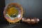 Carnival Crimped Edge and Ribbed Shallow Dish Amber Iridescent Plate Vine P