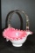 White and Pink Encased Basket w/ Wave Crest Edge - Fenton