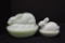 Jadeite Rabbits on Nest w/ Eggs and Milk Glass Bunny on Nest