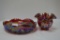 1 Hand painted and Signed Fenton Rose Bowl and 1 Carnival Tray