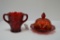 1 Red Strawberry 2 Handled Vase, 1 Red Flower Covered Butter Dish