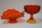 Amberina Footed Compote and Decorative Dish Thumbprint