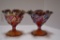 Pair Carnival Glass Ruffled Edge Compote Dishes Leaf Pattern by Imperial