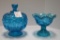 Teal Glass - Thumbprint and Star, Footed Compote and Covered Candy