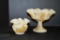 Pair Hand painted and Signed Custard Ruffled Edge Compote 6