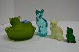 Group of Cat Figures: 1 Cat on Nest, 1 Hand painted and Signed