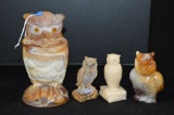 Group of Slag and Glass Owls: Canister Owl w/ Glass Eyes
