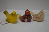 2 Hand painted and Signed Fenton Birds: 1 Yellow Signed Bird