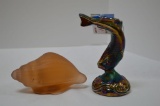 1 Carnival Fenton Fish, 1 Amber Frosted Shell Paperweight