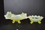 Pair of Vaseline Opalescent 3 Footed Dishes