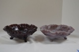 2 Purple Slag Flower Shallow Dishes